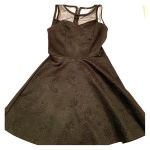 Black floral textured skater dress with mesh